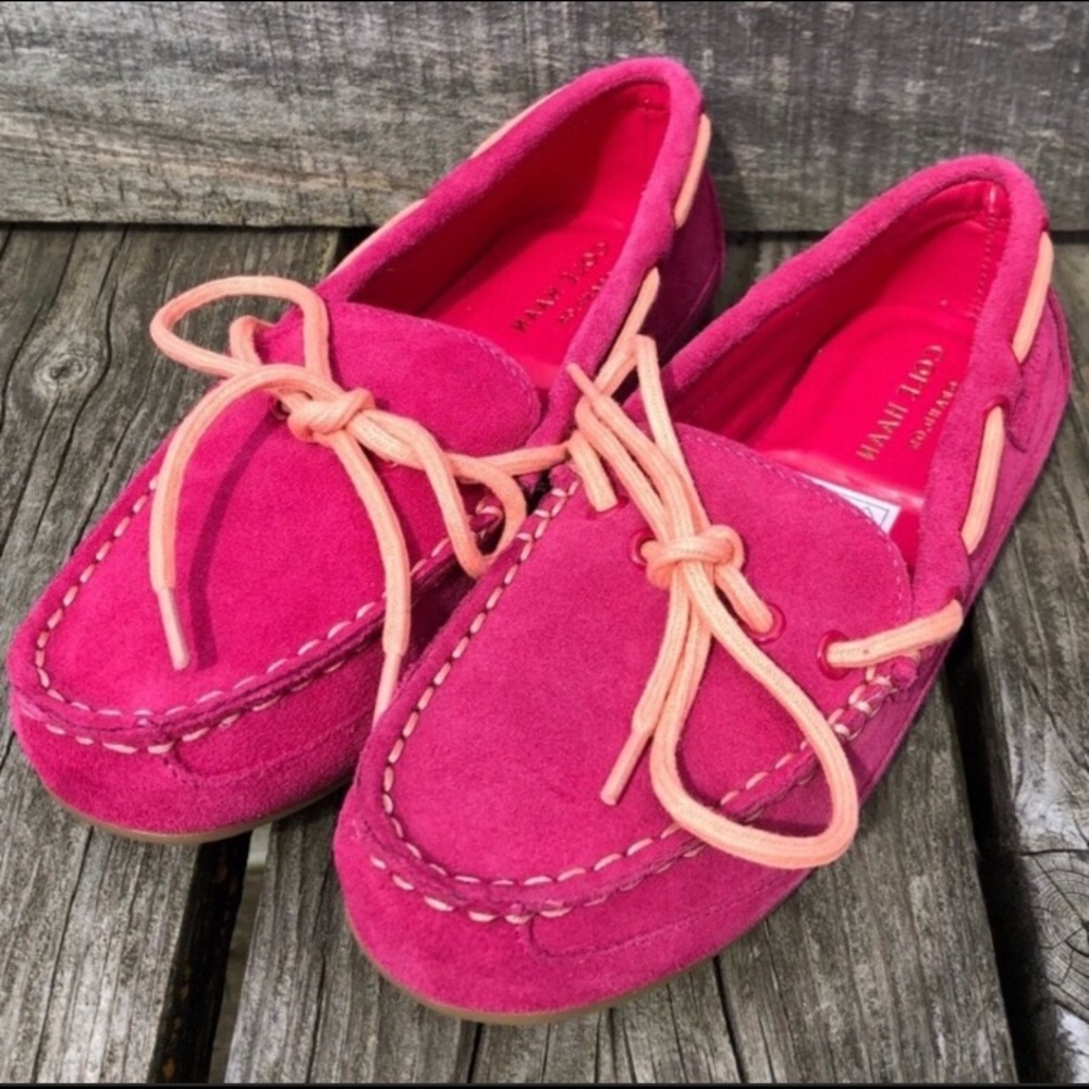 - Cole Haan Hot Pink Suede Moccasins SZ 3.5! NEW!
